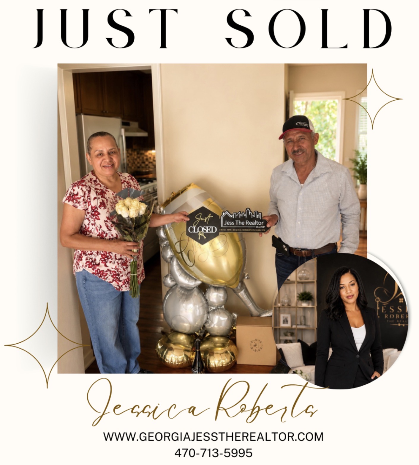 Happy clients celebrating their Just Closed home purchase with Jessica Roberts
